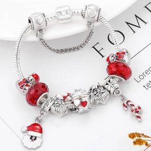NEW Sterling Silver Xmas Santa Clause Snowman Charm Bracelet